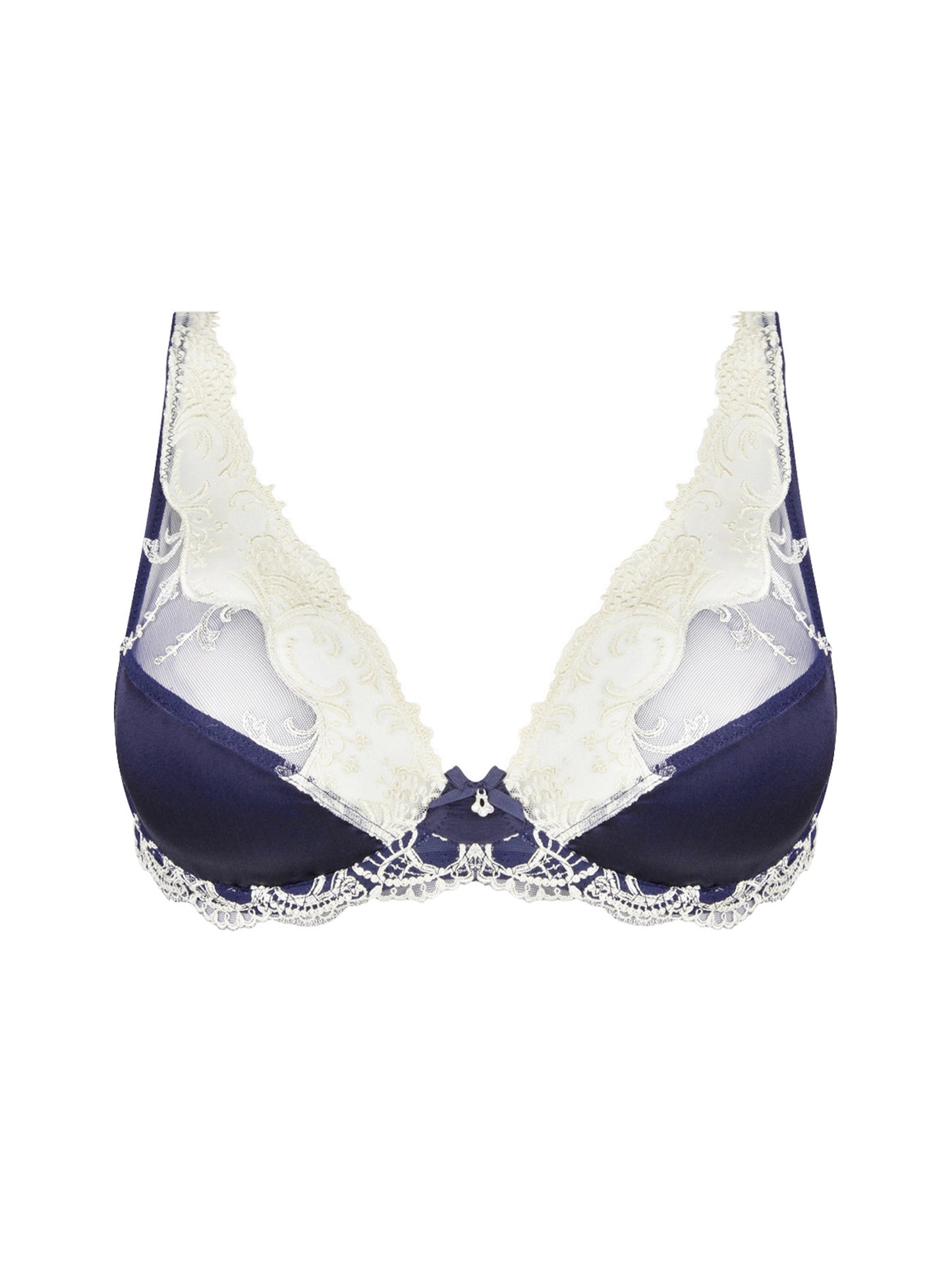 The Splendeur Soie line by Lise Charmel presents a luxurious triangle bra crafted with a satin-silk fabric and intricate Italian-made embroidery.
