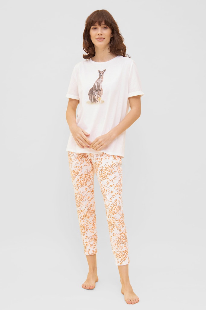Model is wearing Be Happy Cotton Ankle-Length Pants front picture with matching t-shirt (sold separately)