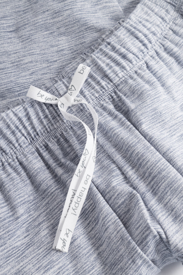 Be Happy Blue Melange Look Cotton Pants waist band with decorative bow