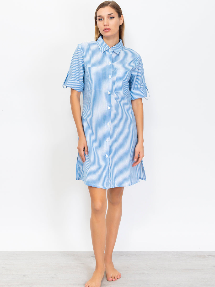 Striped Woven Cotton Nightshirt