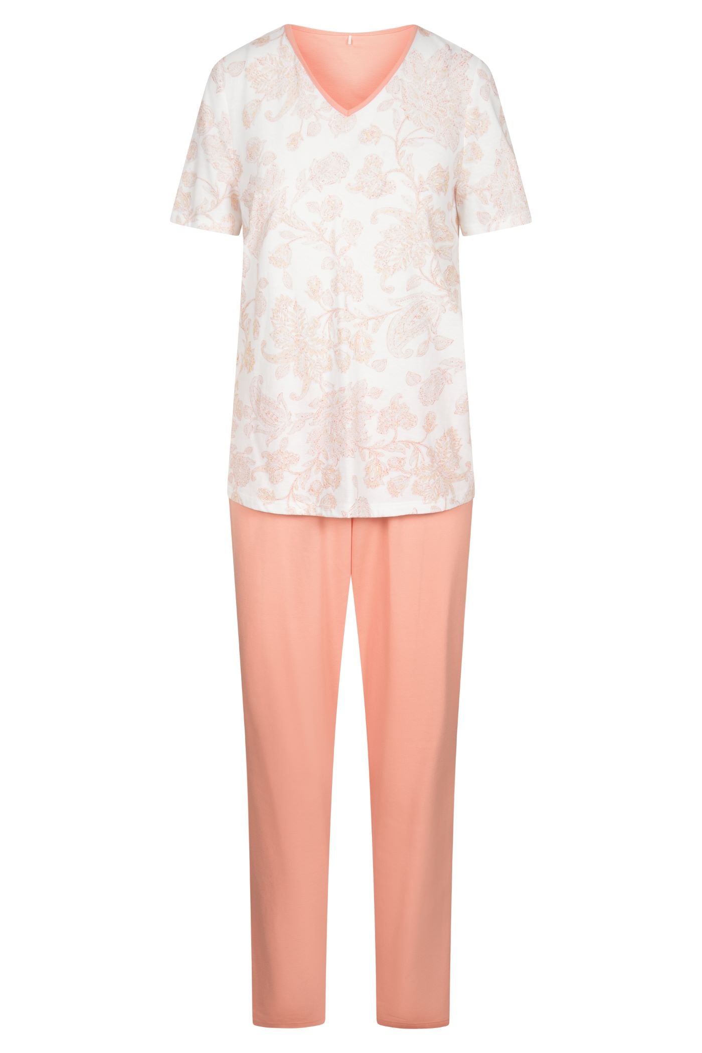 Made from thin and soft interlock fabric, the two-piece pajama set from Rösch's Smart Casual collection boasts a minimalistic design, elegant color scheme and chic print.