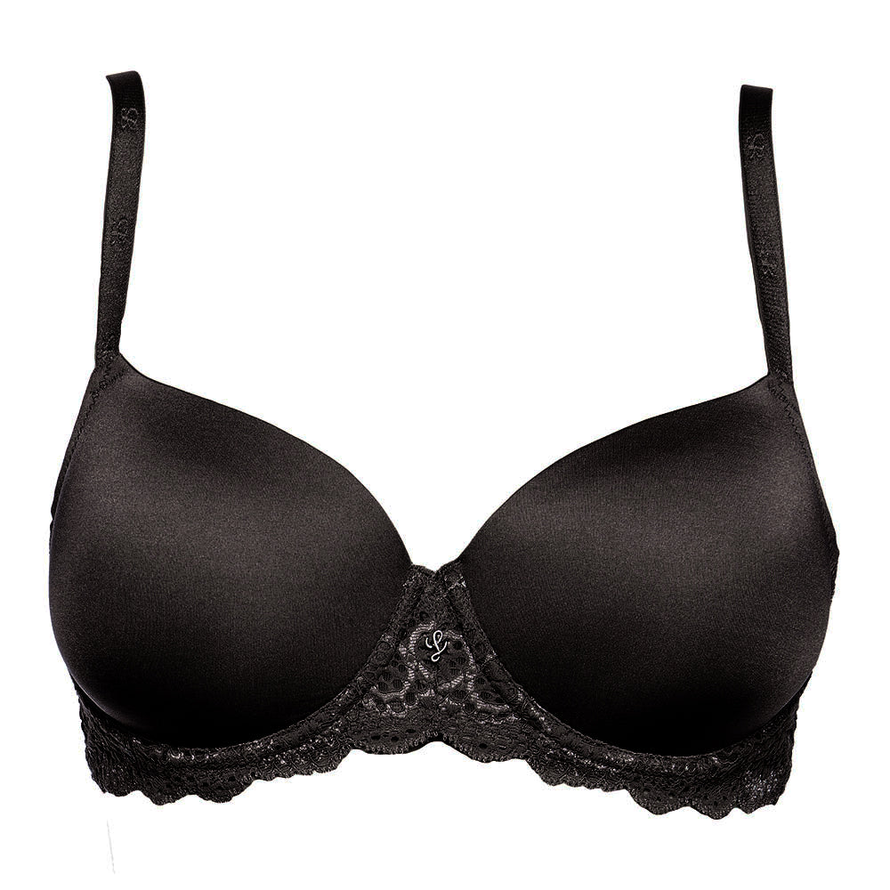 Full-coverage, padded and seamless cup bra in black colour