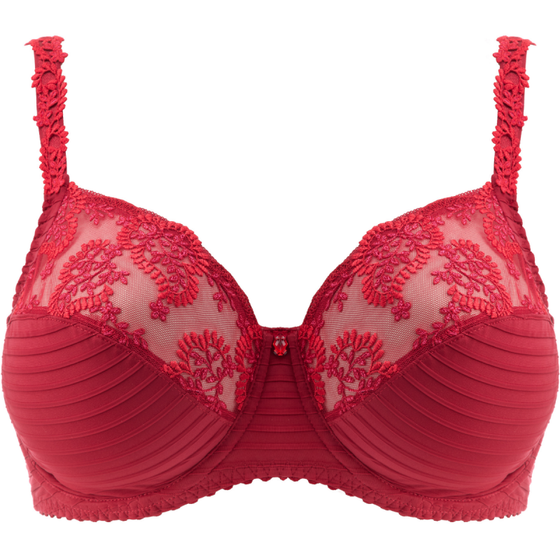 The Élise line from Louisa Bracq is topped off with a full-cup bra featuring embroidered leaves with pearl-esque reflections on the cups, complemented by a transparent tulle. The silky, delicate fabric is designed to give full coverage while offering an ideal, comfortable fit that stays all day.