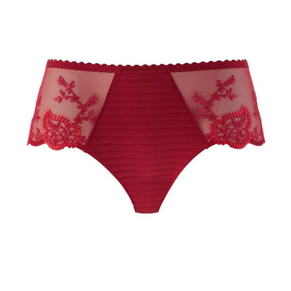 Louisa Bracq's Élise collection is finished with a shorty which shows off embroidered leaves with pearlescent glints on the leg-lines, accompanied by see-through tulle for a seductive display of transparency.