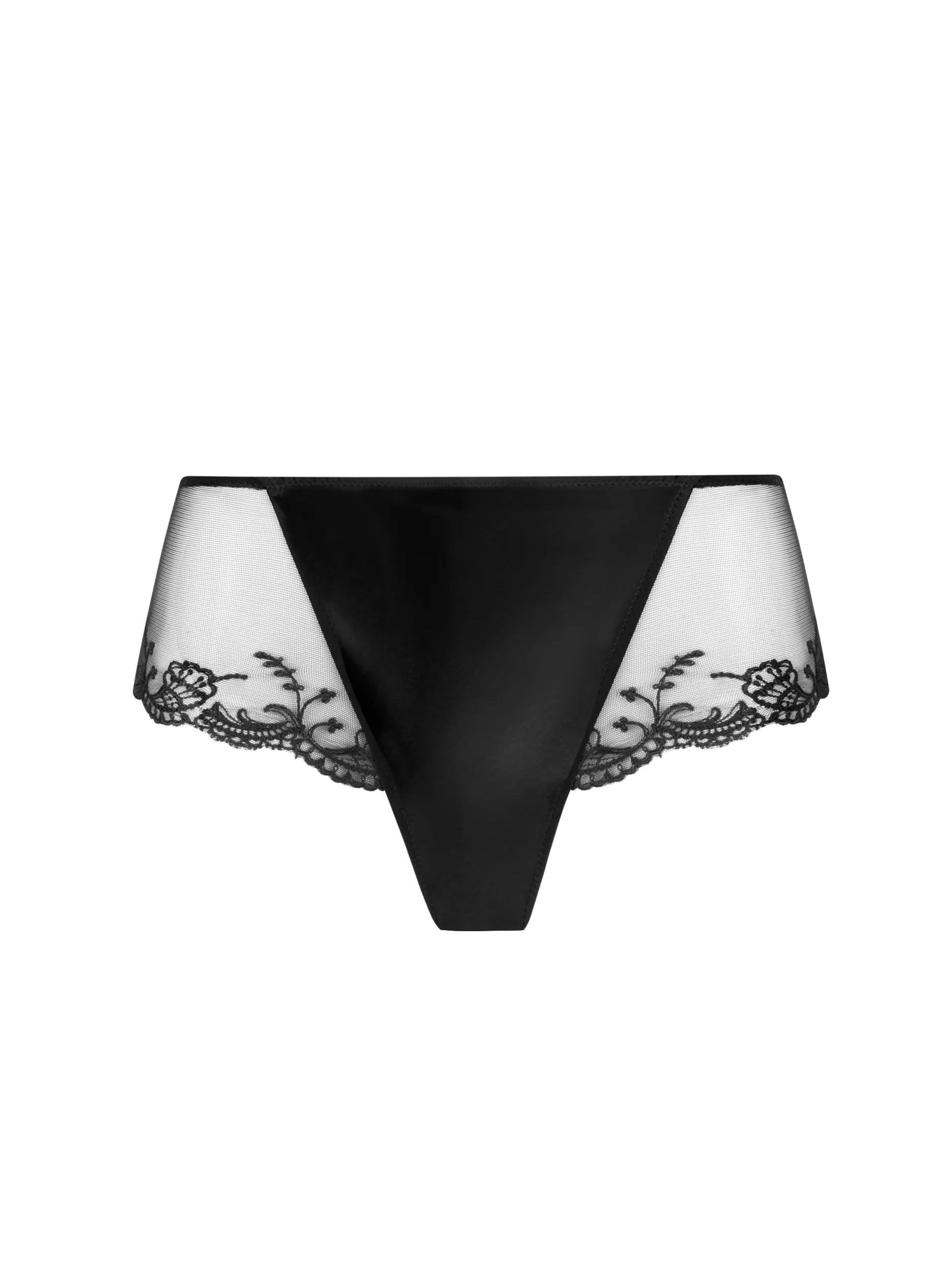 Black lace underwear on a white background