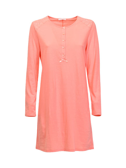 Verdissima's long-sleeved nightgown features a macro-flower motif lace insert for a modern, yet refined design. 