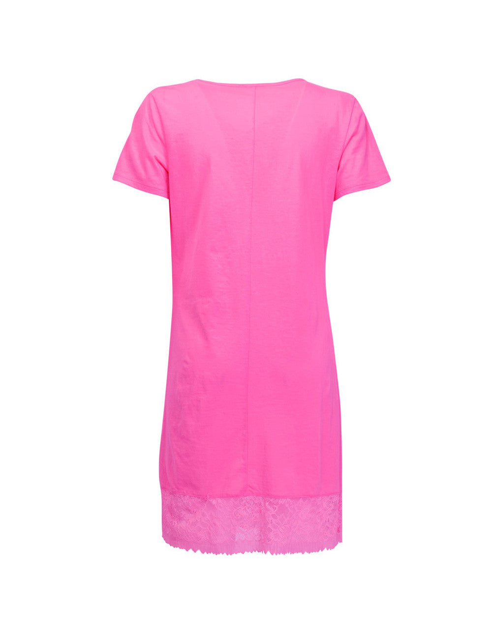 Verdissima's short-sleeved nightgown features a macro-flower motif lace insert for a modern, yet refined design. 