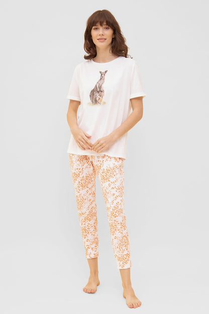 Model is wearing Be Happy Cotton Ankle-Length Pants front picture with matching t-shirt (sold separately)