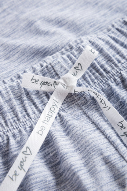 Be Happy Blue Melange Look Cotton Short front picture  waist band with decorative bow