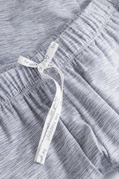 Be Happy Blue Melange Look Cotton Pants waist band with decorative bow