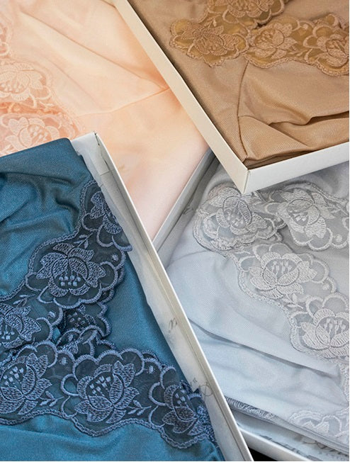 Wide straps, embroidered lace slip by Andra, made in Italy, at Di Moda Lingerie Toronto.