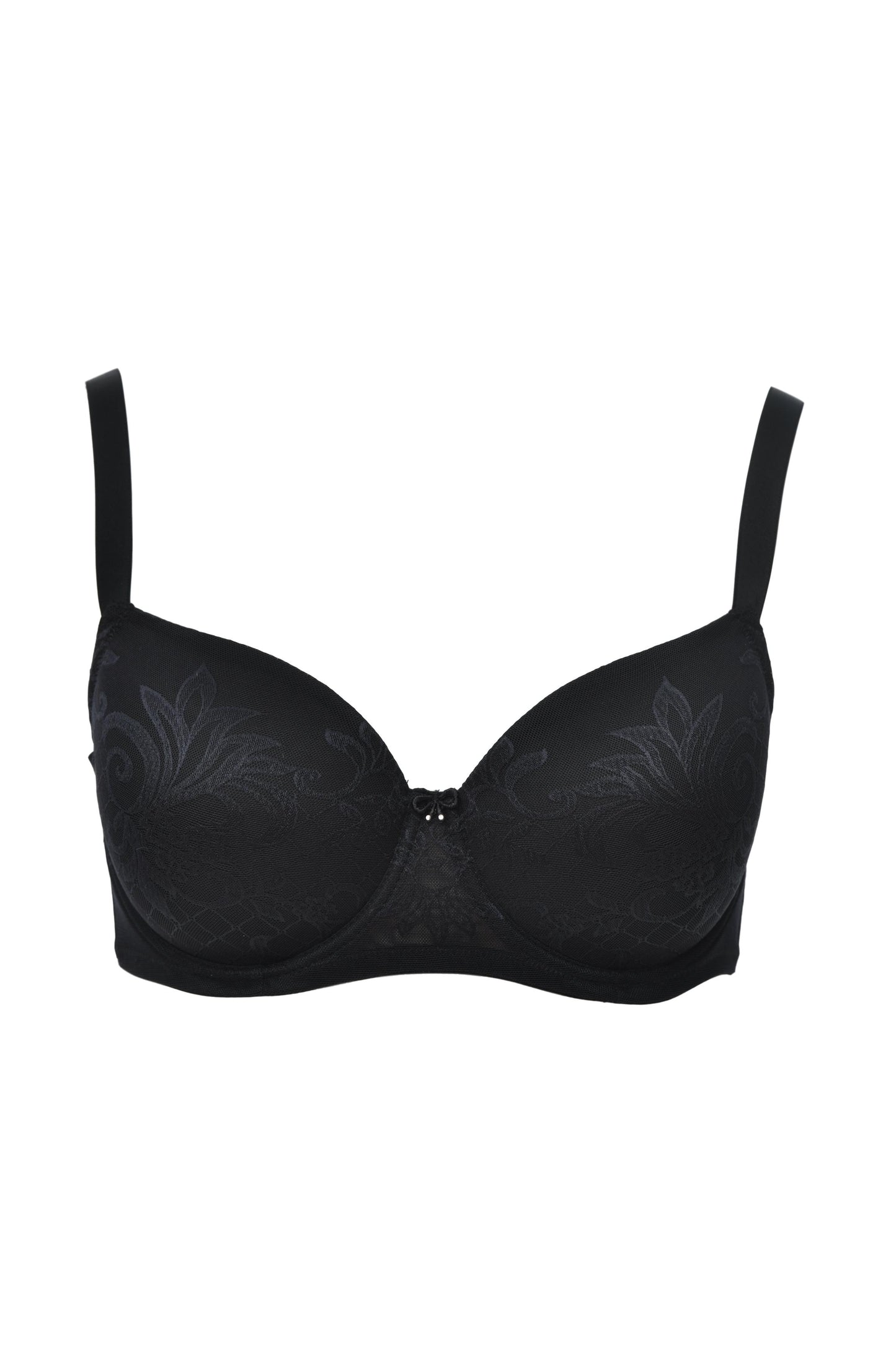This spacer bra from the Free line by Leilieve of Italy is crafted from a soft, elastic Jacquard fabric with a unique blend of floral and geometric patterns. The cup has been constructed from a 3D-knitted spacer fabric, consisting of two layers of thin fabric knitted together with a microfilament yarn. The result is an incredibly breathable inner layer. 