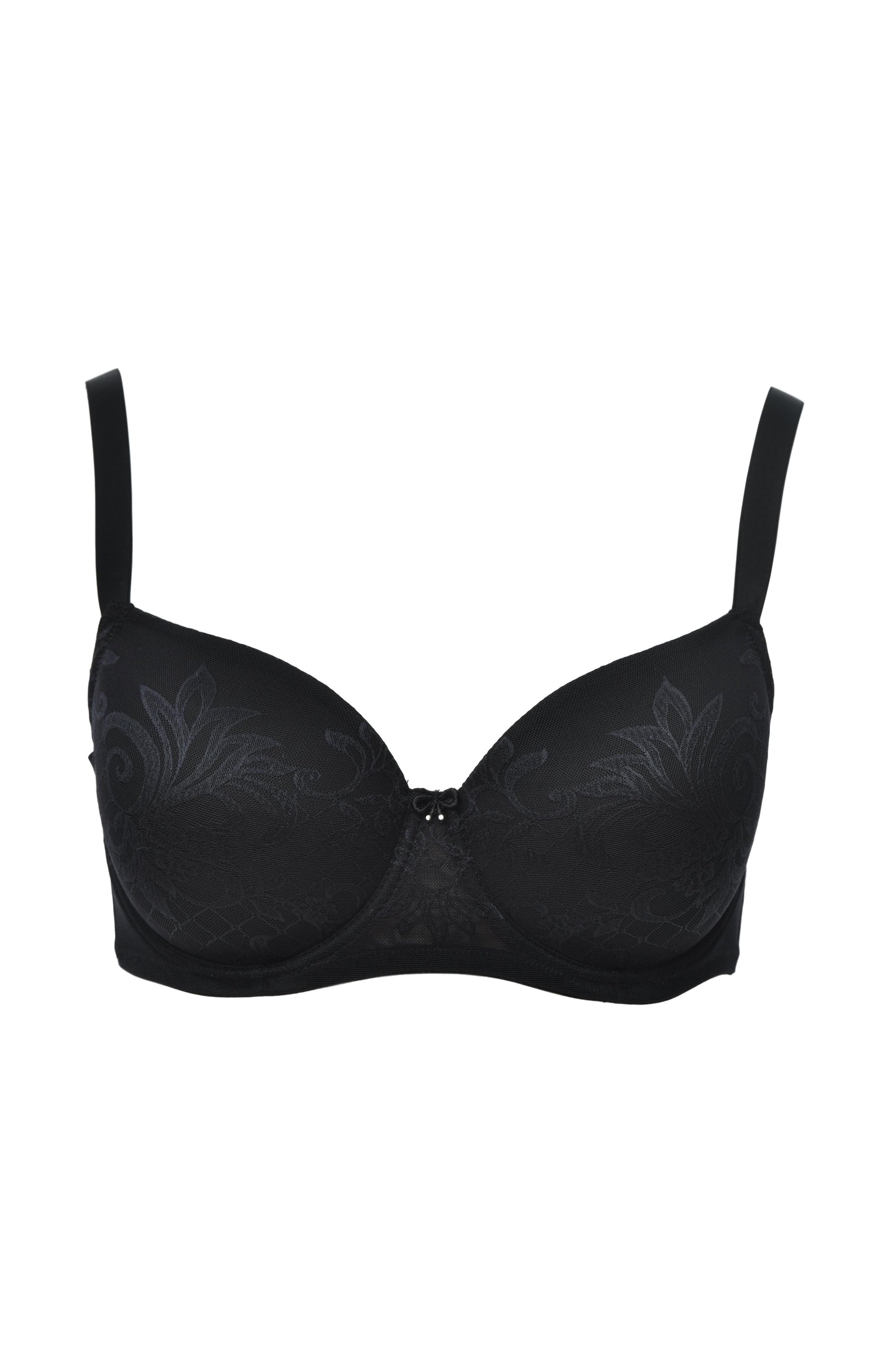 This spacer bra from the Free line by Leilieve of Italy is crafted from a soft, elastic Jacquard fabric with a unique blend of floral and geometric patterns. The cup has been constructed from a 3D-knitted spacer fabric, consisting of two layers of thin fabric knitted together with a microfilament yarn. The result is an incredibly breathable inner layer. 