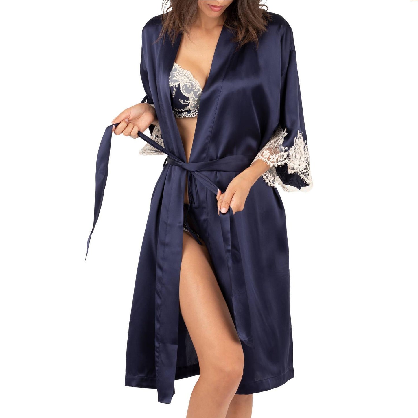 Navy blue luxury silk & embroidered kimono by Lise Charmel at Di Moda Lingerie Toronto