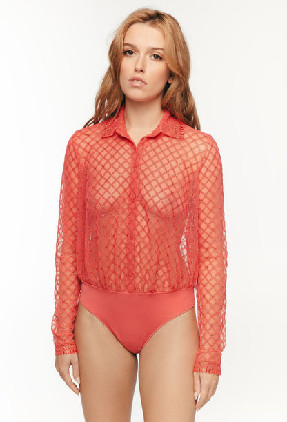 Ultraluxe embroidery shirt-bodysuit from the Paco line by Louisa Bracq from France at DiModa Lingerie Toronto. 