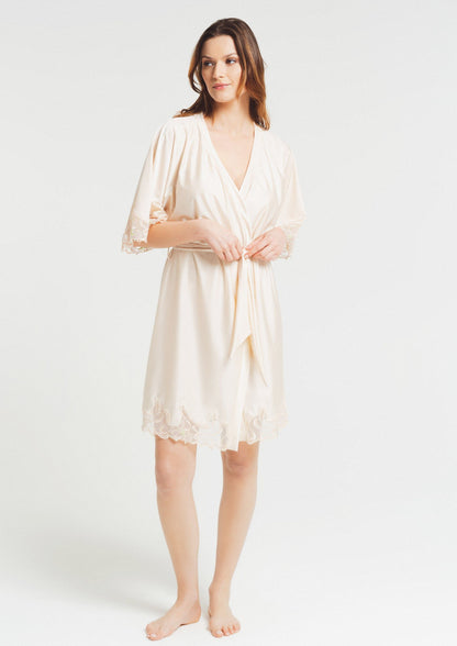 The Horta line's silky, wrap style kimono is inspired by the varied architecture of Victor Horta, a renowned Belgian architect renowned for his involvement in the Art Nouveau movement in Belgium.