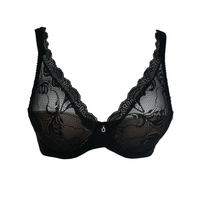 The Savoir Faire line from Leilieve features this lace bra for an ideal fit and comfort from its meticulous construction. The cups have been designed with light padding (about 2mm) attached only to the underwire and overlaid with Italian flat lace, detaching the cups for unrestricted movement while minimizing the fabric's transparency.