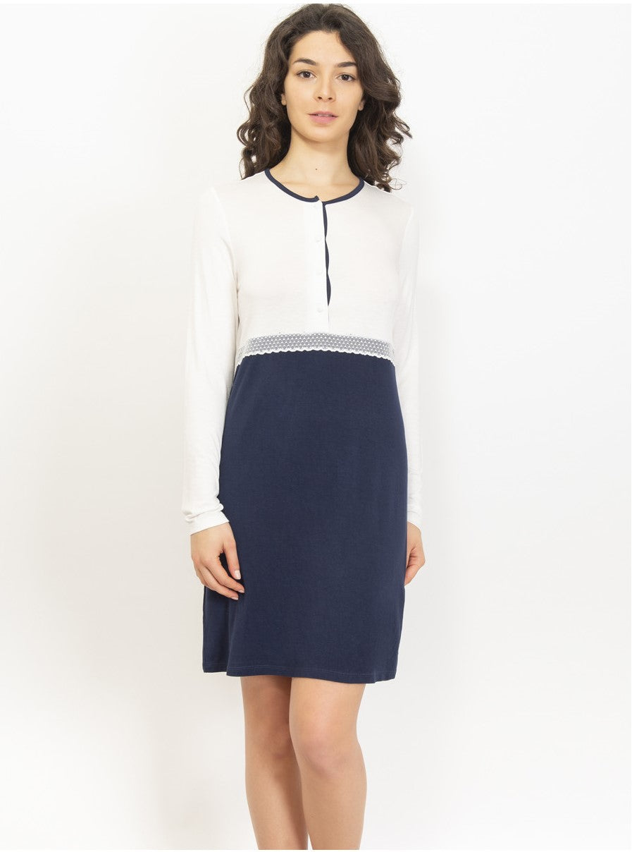 Long Sleeve Two-Colour Nightgown by SIeLEI from Italy