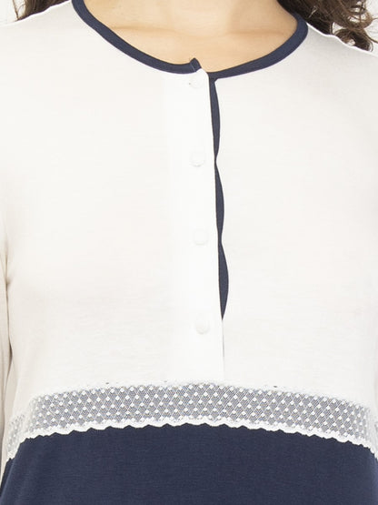 Long Sleeve Two-Colour Nightgown by SIeLEI from Italy