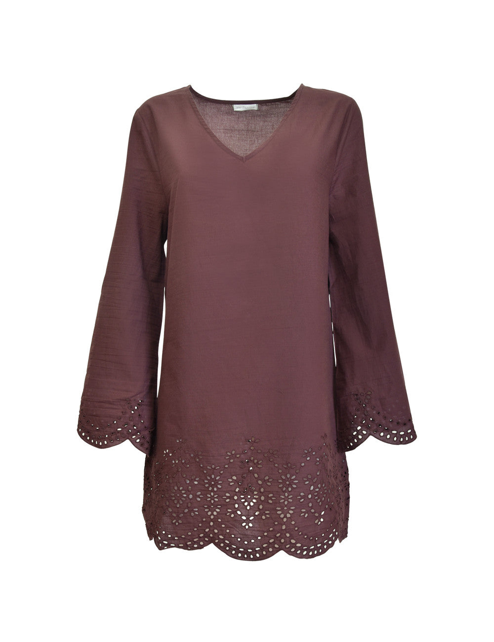 Brown Woven Cotton Short Kaftan by Verdissima from Italy