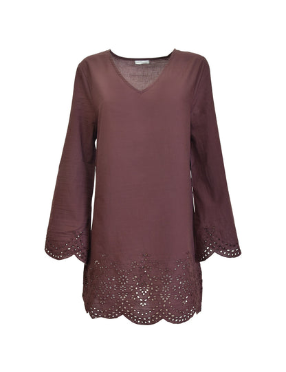 Brown Woven Cotton Short Kaftan by Verdissima from Italy