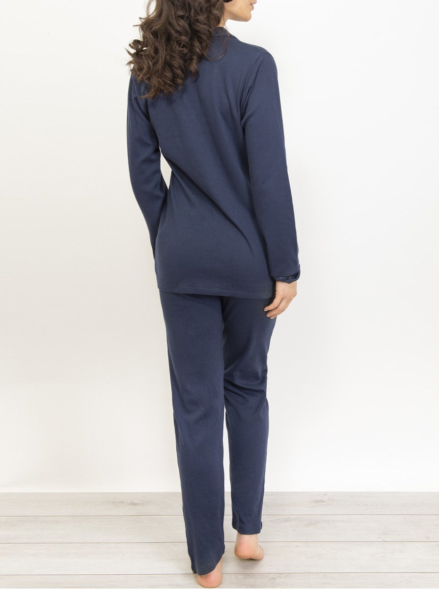 Navy blue two-piece cotton pajamas set by SIeLEI from Italy at DiModa Lingerie Toronto