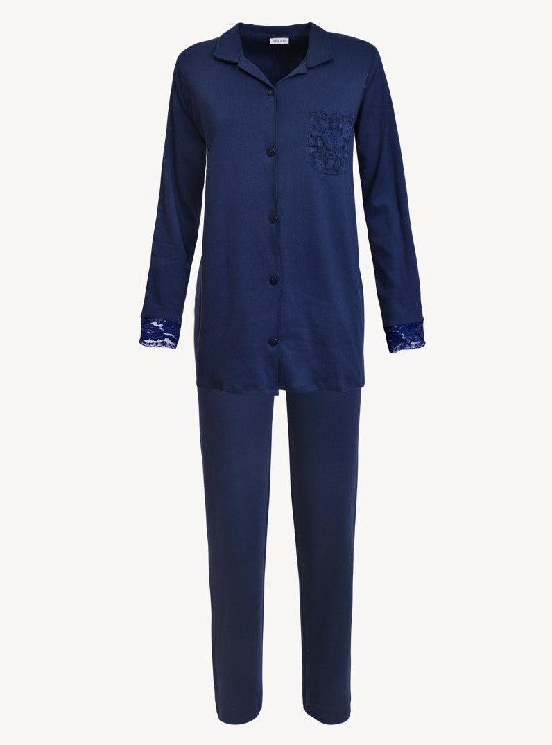 Navy blue two-piece cotton pajamas set by SIeLEI from Italy at DiModa Lingerie Toronto