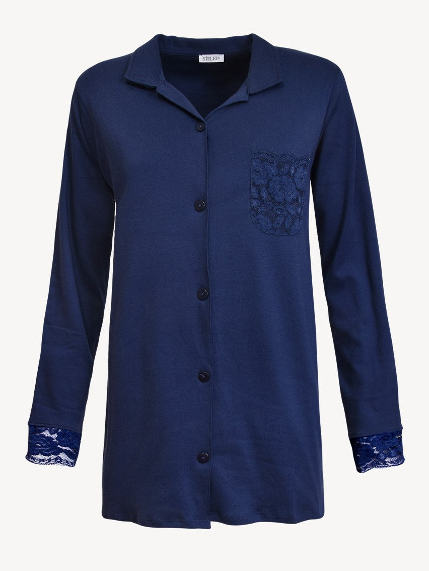 Navy blue two-piece cotton pajamas set by SIeLEI from Italy at DiModa Lingerie Toronto