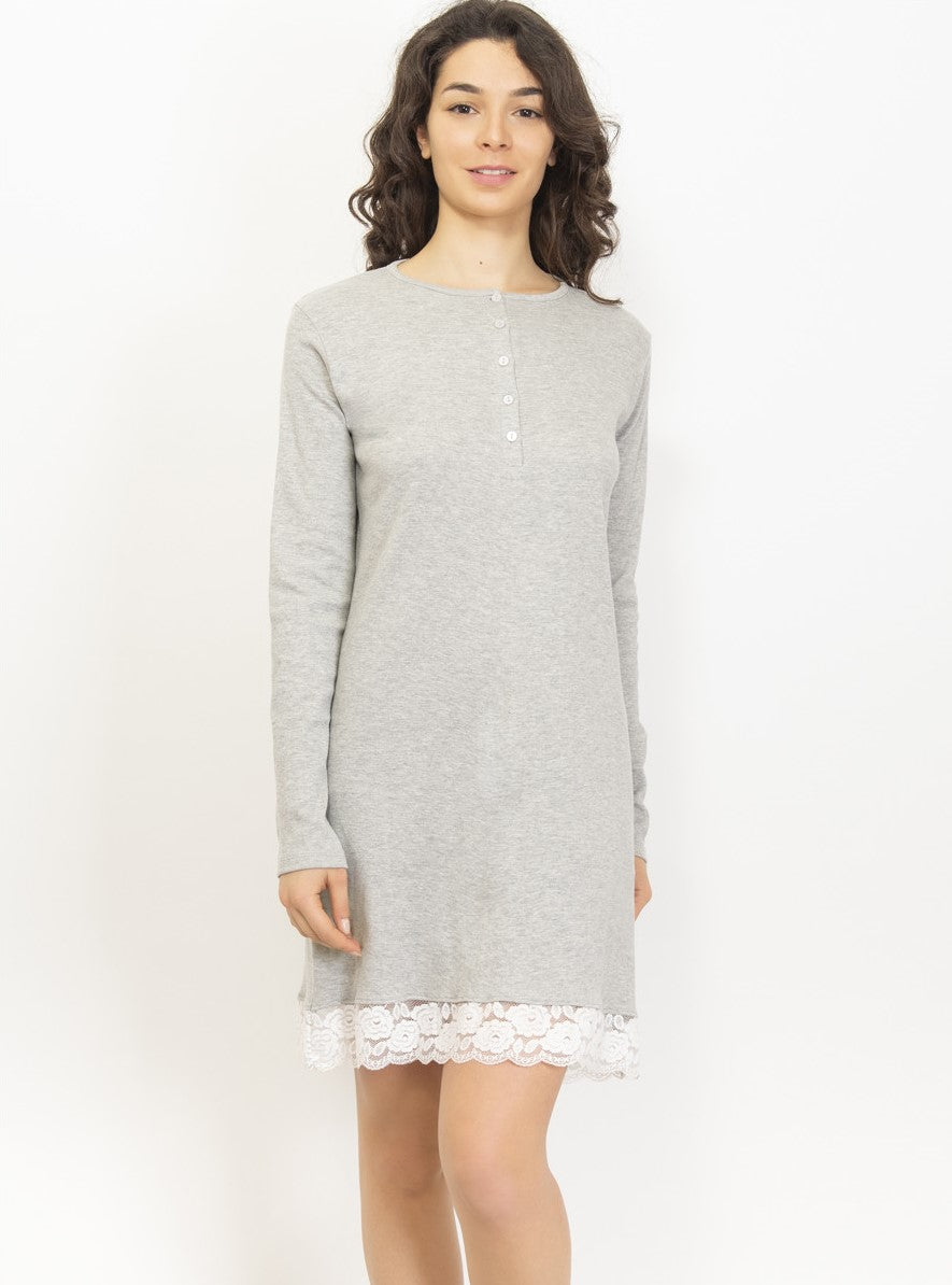 Grey Bottom Lace Cotton Nightgown by SIeLEI Italy