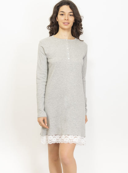 Grey Bottom Lace Cotton Nightgown by SIeLEI Italy