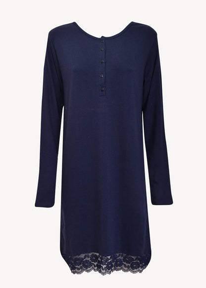 Navy Blue Bottom Lace Cotton Nightgown by SIeLEI Italy