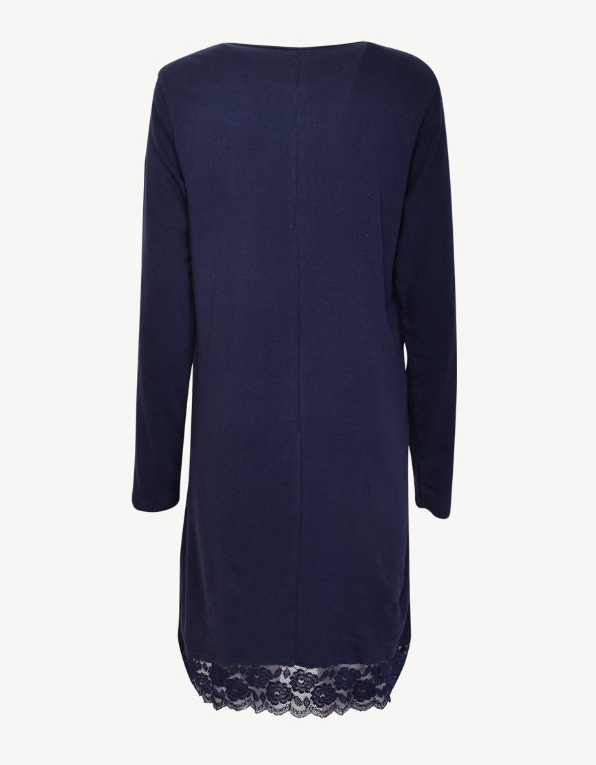 Navy Blue Bottom Lace Cotton Nightgown by SIeLEI Italy